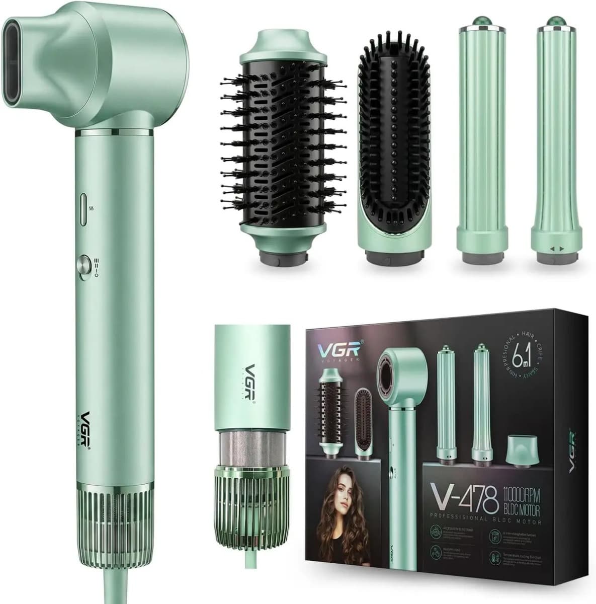 VGR 6 in 1 Hair Styler and Round Brush (V-478)