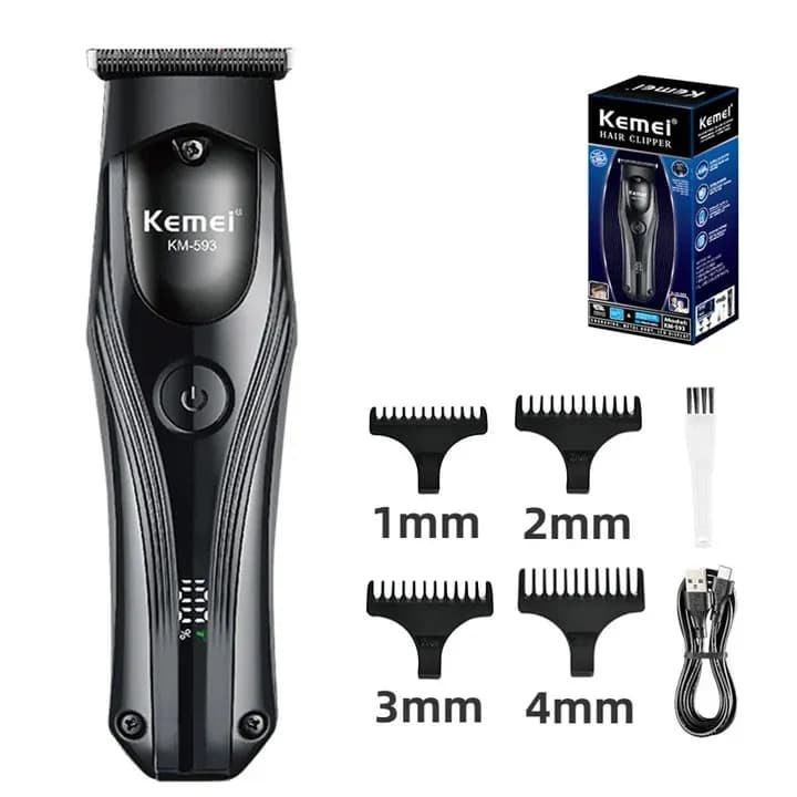 Kemei KM-593 Trimmer WIth Digital Display Display & Lithium Batteries