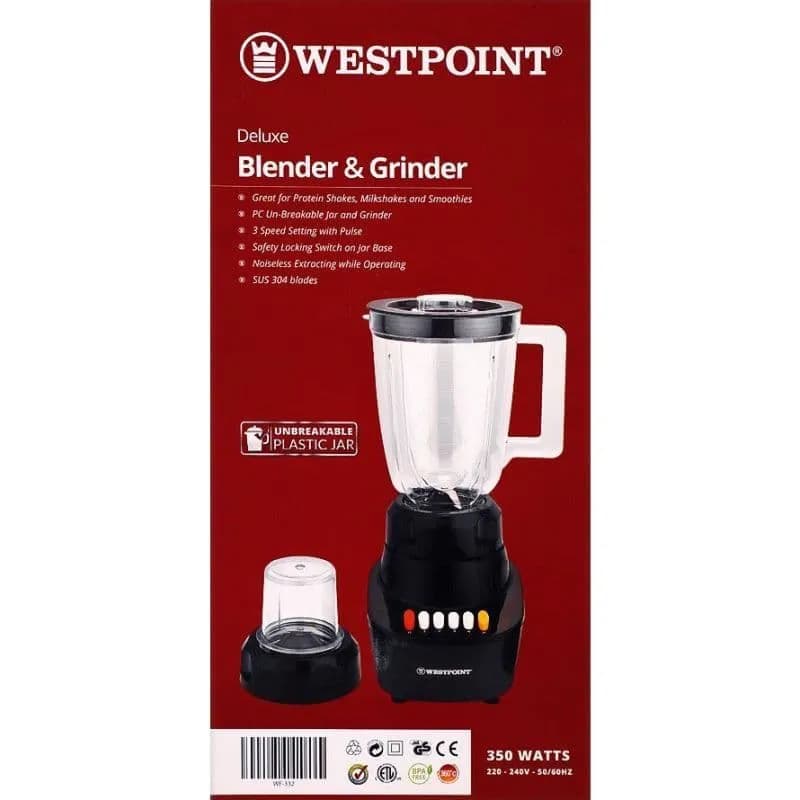 Westpoint WF-332 2 in 1 Blender, and grinder unbreakable polycarbonate jar/bowl fully high Speed, energy efficient pure copper 800w
