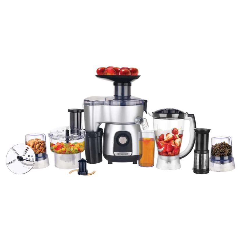 Westpoint WF-7806 The Ultimate Multifuncation Kitchen Assistant Juicer, Blender, Chopper, Dry/Wet grinder, Vegetable cutter of professional Power high-speed motorArrival Date: 01-10-2025