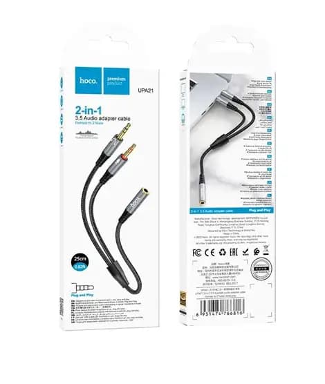 Hoco 2 In 1 3.5 Headset Audio Adapter Cable Female To 2 Male (UPA21)