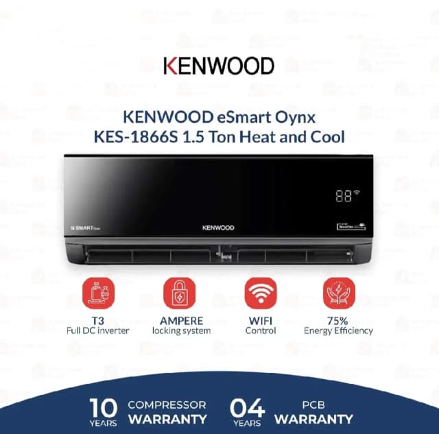 Kenwood E-Smart Onyx DC Inverter Split AC 2 Ton KES-2466S (T3)