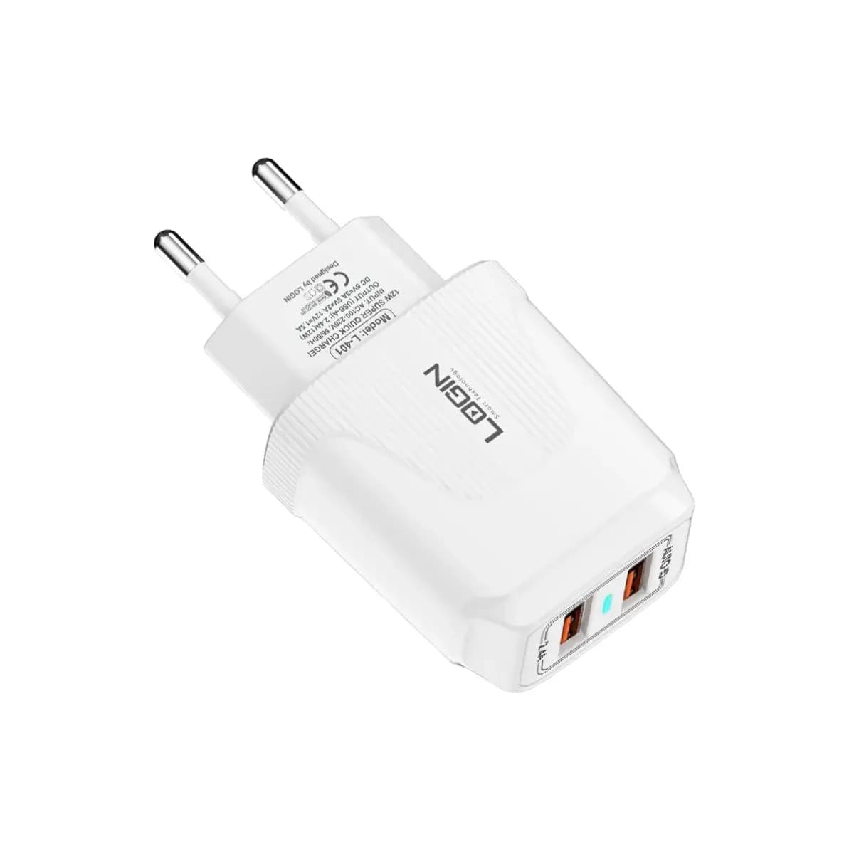 Login Dual USB Charger with TypeC Cable 2.4A (L401)
