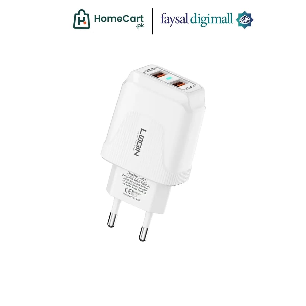 Login Dual USB Charger with Micro Cable 2.4A (L401)