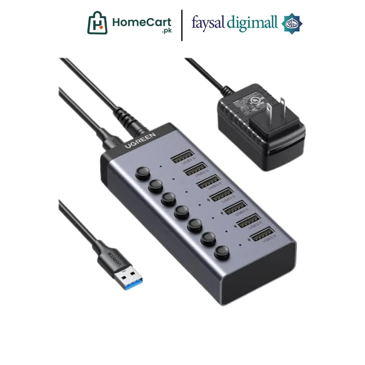 UGREEN USB C to 7 Port USB A 3.0 Hub DC 12V EU (90307)