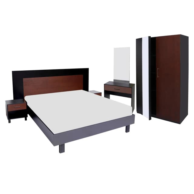 Ozmane Bedroom Furniture Bundle | Bed, 2 Side Tables, Dresser, Mirror & 3 Door Wardrobe