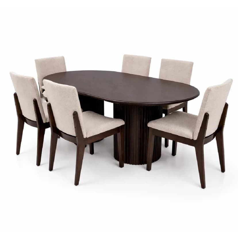 Oaklin 6-Seater Oval Wooden Dining Table Set with Upholstered Chairs