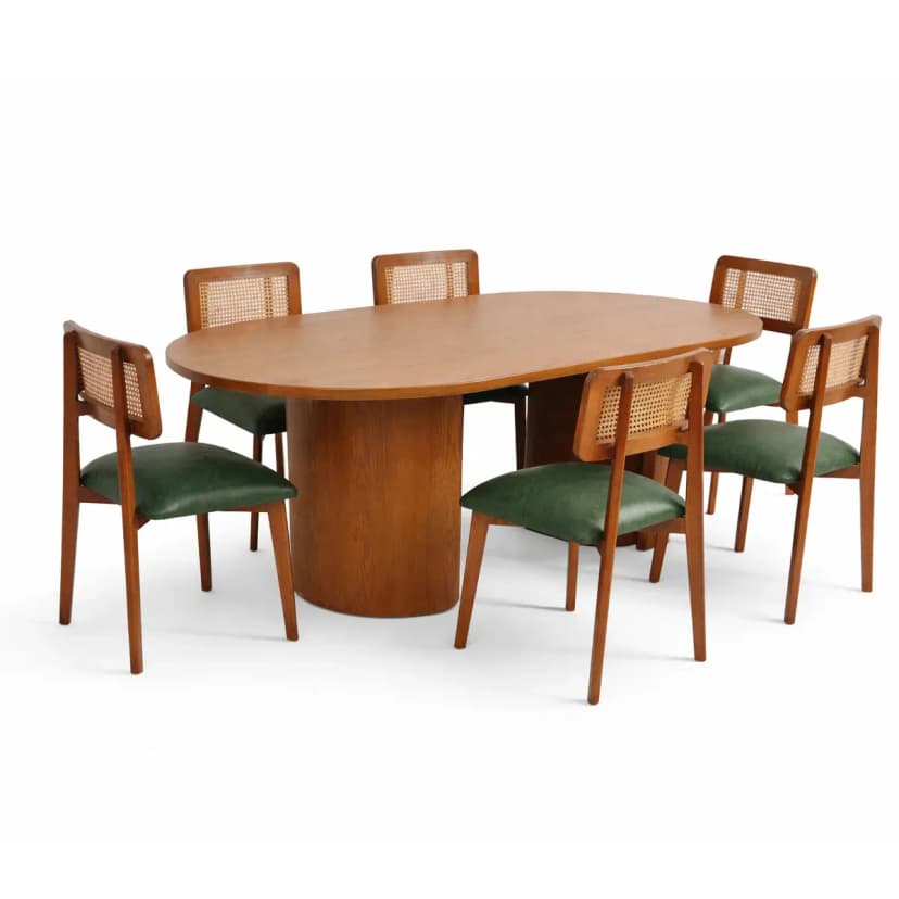Elan 6-Seater Oval Dining Table Set with Cane Back Chairs